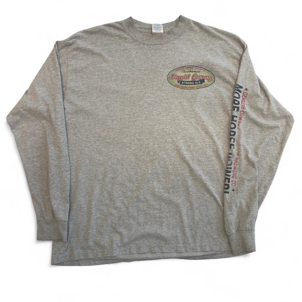 Grey long sleeve vintage cowboy Liquid Courage Horsepower t-shirt